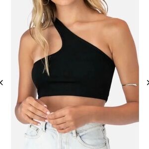 Black one shoulder crop top
